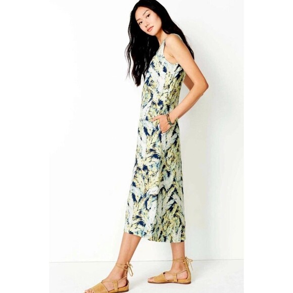 J. Jill Dresses & Skirts - J.Jill Love Linen Tropical Palm Print Resort Wear Sleeveless Dress Women’s L